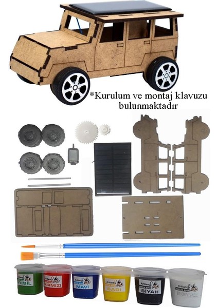 Boyanabilir Güneş Enerjili Jeep Yapım Seti 1 Paket Güneş Paneli Motor Çark Dişli Şaft Deney Seti Solar Enerjili Jeep