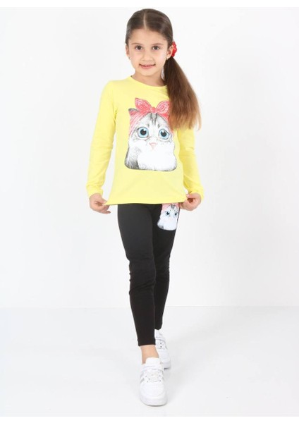 Kedicik Detaylı Kız Çocuk Taytlı Takım fiyatları