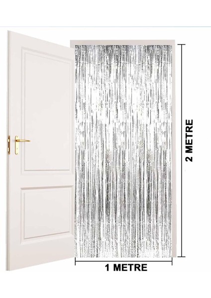 Gümüş Renk Ekstra Metalize Parlak Saçaklı Arka Fon Perde Ithal 1x2 Metre fırsatları