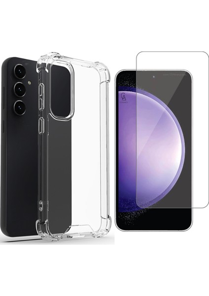 Samsung Galaxy S23 Fe Uyumlu Köşe Dolgulu Anti Shock Telefon Kılıfı ve Kırılmaz Cam Ekran Koruyucu