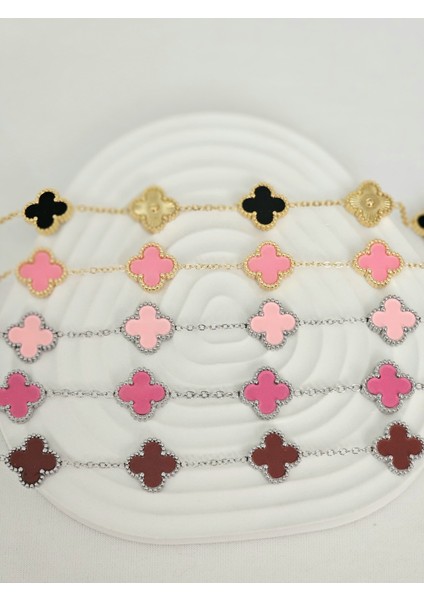 5'li Yonca Bileklik Zirkon Taşlı Altın Gümüş Renk Çelik Kararmaz Kadın Bileklik Minimalist Tasarım fiyatları