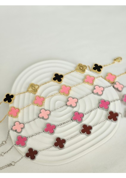 5'li Yonca Bileklik Zirkon Taşlı Altın Gümüş Renk Çelik Kararmaz Kadın Bileklik Minimalist Tasarım modelleri