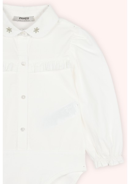 Kız Bebek Yakalı Nakış Detaylı Ekru Body Gömlek fiyatları