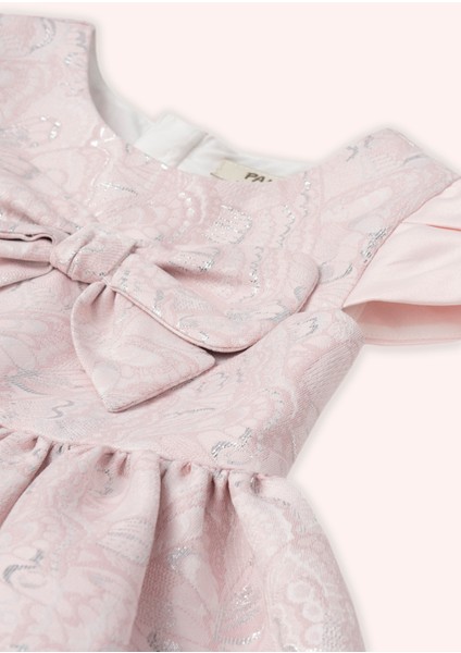 Kız Çocuk Pembe Fiyonk Detaylı Kumaşı Jakarlı Pembe Elbise fiyatları