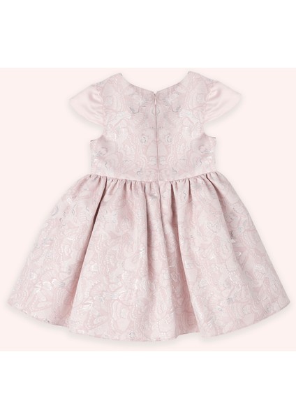 Kız Çocuk Pembe Fiyonk Detaylı Kumaşı Jakarlı Pembe Elbise modelleri