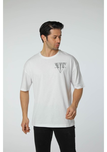 Baskılı Oversize Bisiklet Yaka T-Shirt