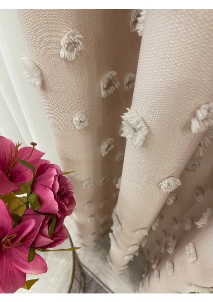 Bej Renk Ponponlu Pufy Fon Perde 1/3 Sık Pile modelleri