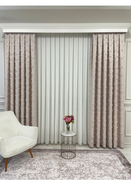 Bej Renk Ponponlu Pufy Fon Perde 1/3 Sık Pile fırsatları