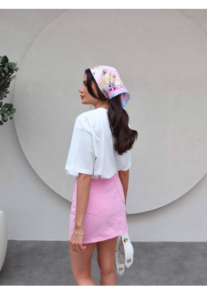 Pembe Mini Denim Etek