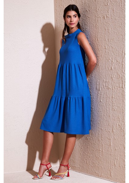 Regular Fit Kolsuz Midi Elbise Bayan Elbise 5869008