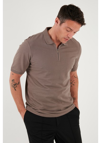 Pamuklu Regular Fit Yarım Fermuarlı Polo Yaka T Shirt Erkek Polo Yaka T Shirt 5903008