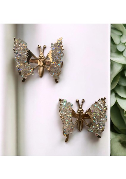 Kanatları Hareketli Taş Detaylı Kadın Pens Toka