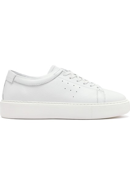 Erkek Beyaz Bağcıklı Kalın Tabanlı Deri Sneaker 25SFD7001FT
