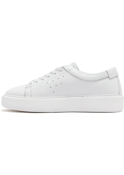 Erkek Beyaz Bağcıklı Kalın Tabanlı Deri Sneaker 25SFD7001FT