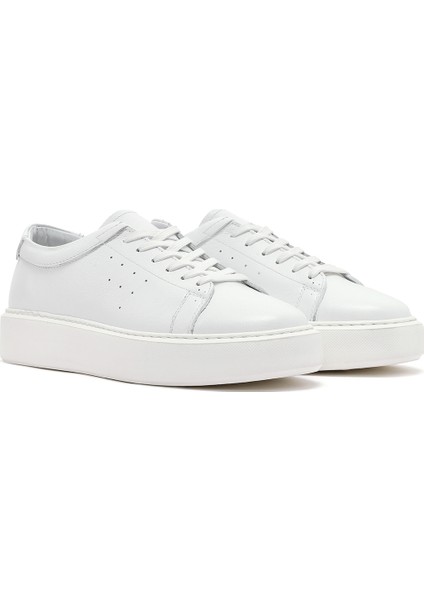 Erkek Beyaz Bağcıklı Kalın Tabanlı Deri Sneaker 25SFD7001FT