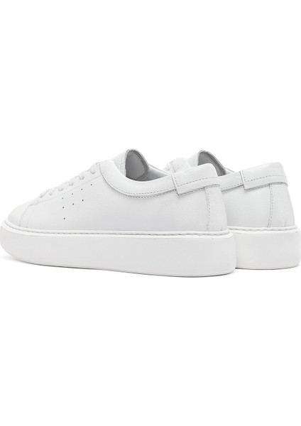Erkek Beyaz Bağcıklı Kalın Tabanlı Deri Sneaker 25SFD7001FT