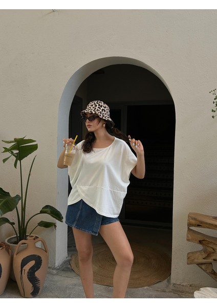 Kadın Ekru Arkası Modelli Tasarım Penye Bluz 29113 modelleri