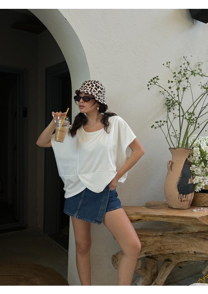 Kadın Ekru Arkası Modelli Tasarım Penye Bluz 29113 indirimleri