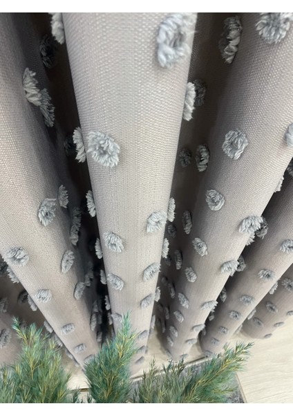 Gri Renk Ponponlu Pufy Fon Perde 1/3 Sık Pile fiyatları