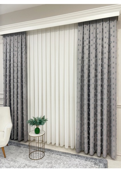 Gri Renk Ponponlu Pufy Fon Perde 1/3 Sık Pile indirimleri