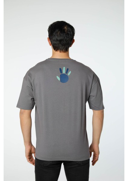 Baskılı Oversize Bisiklet Yaka T-Shirt