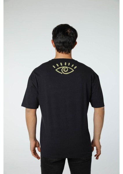 Baskılı Oversize Bisiklet Yaka T-Shirt