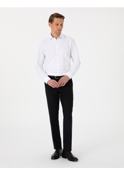 Erkek Beyaz Slim Fit Uzun Kollu Armürlü Gömlek 50307108-VR013