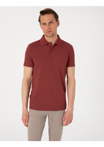 Erkek Nar Slim Fit Örme Dokulu Polo Yaka Tişört 50310171-VR239
