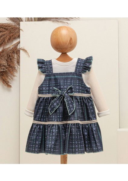 Kız Bebek Kadife Jile / Elbise ve Fitilli Çıtçıtlı Badi Ikili Takım