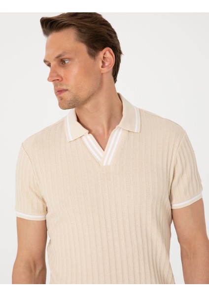 Erkek Bej Slim Fit Örme Dokulu Polo Yaka Tişört 50310162-VR011 fiyatları