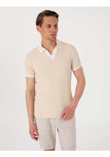 Erkek Bej Slim Fit Örme Dokulu Polo Yaka Tişört 50310162-VR011 modelleri