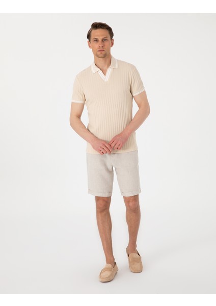 Erkek Bej Slim Fit Örme Dokulu Polo Yaka Tişört 50310162-VR011 fırsatları