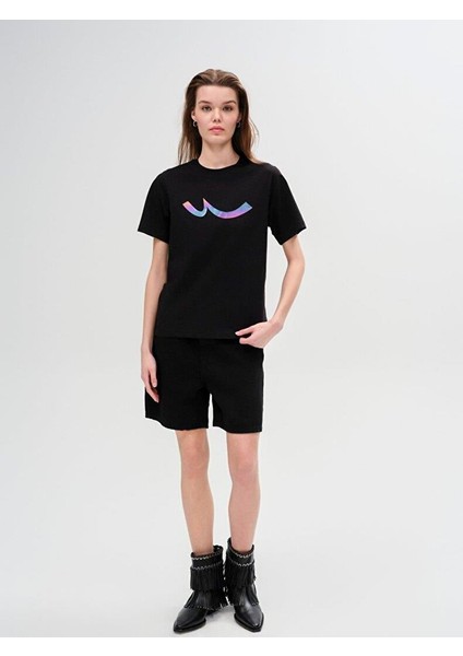 LTB Kadın Sıgn Baskılı Kısa Kollu Regular Siyah T-shırt