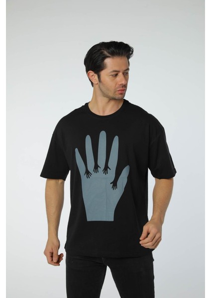 Baskılı Oversize Bisiklet Yaka - T-Shirt