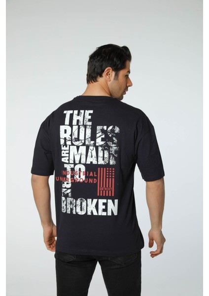Baskılı Oversize Bisiklet Yaka T-Shirt