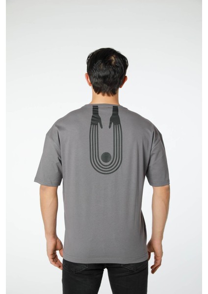 Baskılı Oversize Bisiklet Yaka - T-Shirt