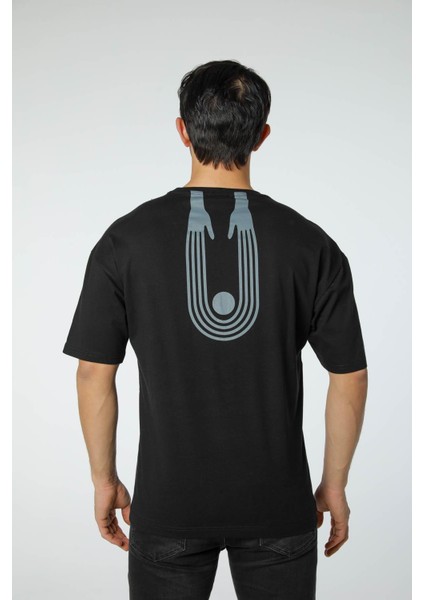 Baskılı Oversize Bisiklet Yaka - T-Shirt