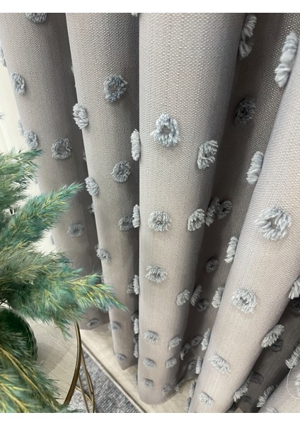 Gri Renk Ponponlu Pufy Fon Perde 1/3 Sık Pile modelleri