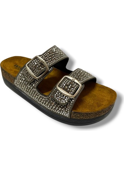 55302-25 Anatomik Çift Bant Taşli Kadın Terlik