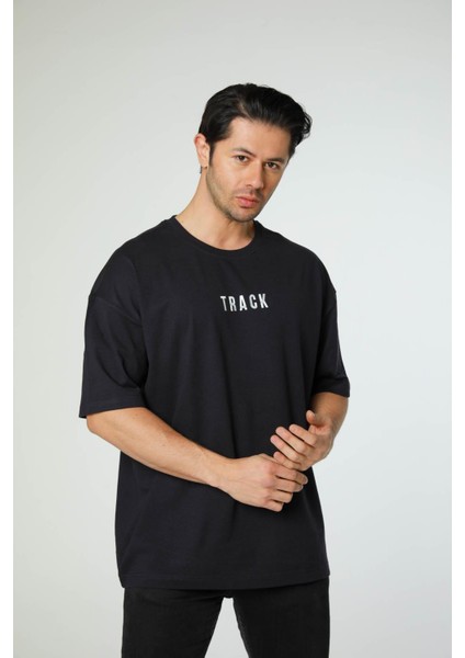 Baskılı Oversize Bisiklet Yaka T-Shirt