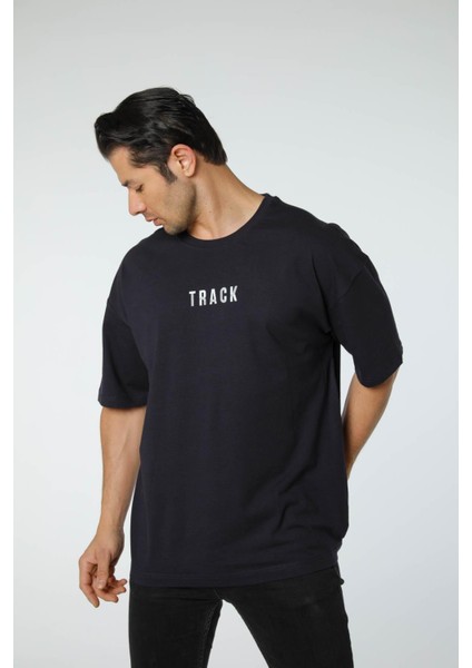 Baskılı Oversize Bisiklet Yaka T-Shirt