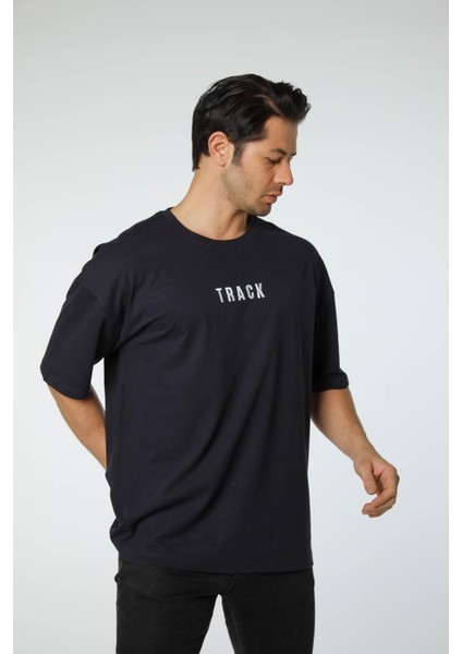 Baskılı Oversize Bisiklet Yaka T-Shirt
