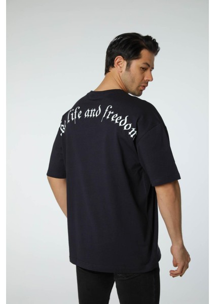 Baskılı Oversize Bisiklet Yaka T-Shirt