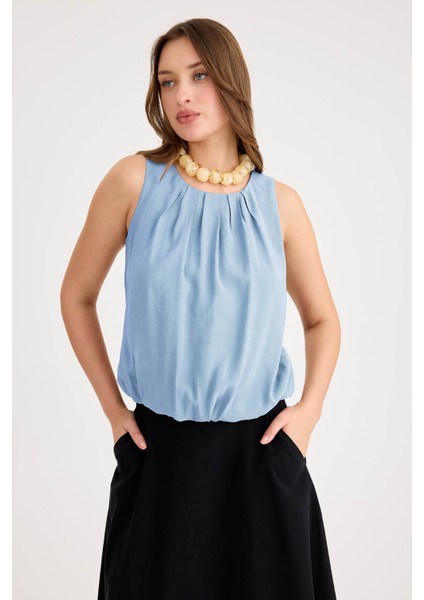 Önü Pileli Sıfır Kol Etek Ucu Lastikli Bluz fiyatları