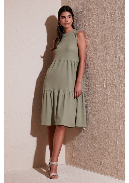 Regular Fit Kolsuz Midi Elbise Bayan Elbise 5869008
