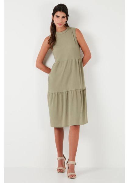 Regular Fit Kolsuz Midi Elbise Bayan Elbise 5869008