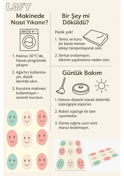 Renkli Gülümseyen Yüz Desenli Halı, Çocuk Odası Için Neşeli ve Modern Tasarım