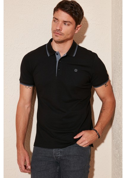 Pamuklu Slim Fit Şerit Detaylı Düğmeli Polo Yaka 4'lü Paket T Shirt Erkek T Shirt 5902118S4