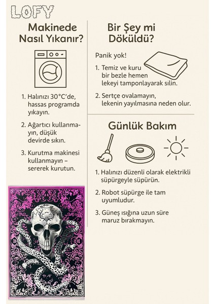 Gotik Tarz Iskelet Desenli Halı, Genç Odası Dekoru, Yıkanabilir Kaymaz Zemin Dostu Tasarım