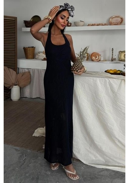 Suzene Nakışlı Astarlı Triko Elbise 2873